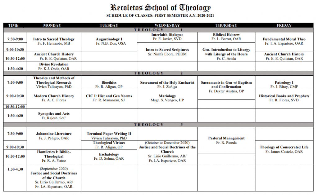 class-schedule - Recoletos School of Theology